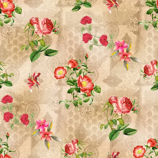 Seamless Cut Botanical Flower Cream Background Seamless Pattern Background Texture — Stock Photo, Image