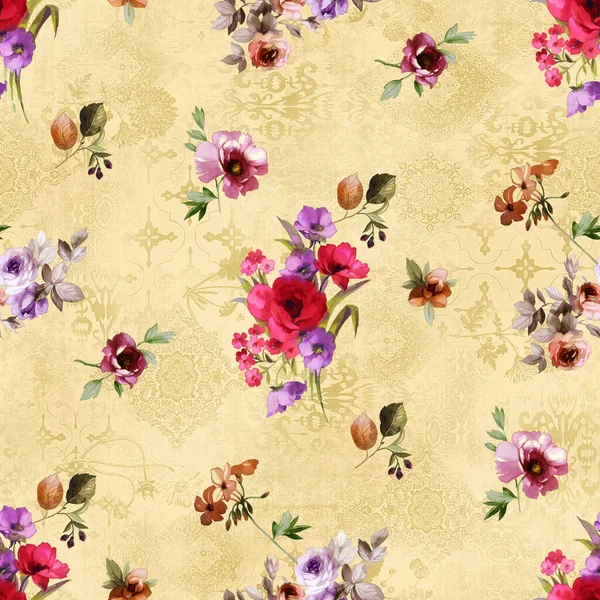 Seamless Cut Watercolor Flower Cream Background Seamless Pattern Background Texture — Stock Photo, Image