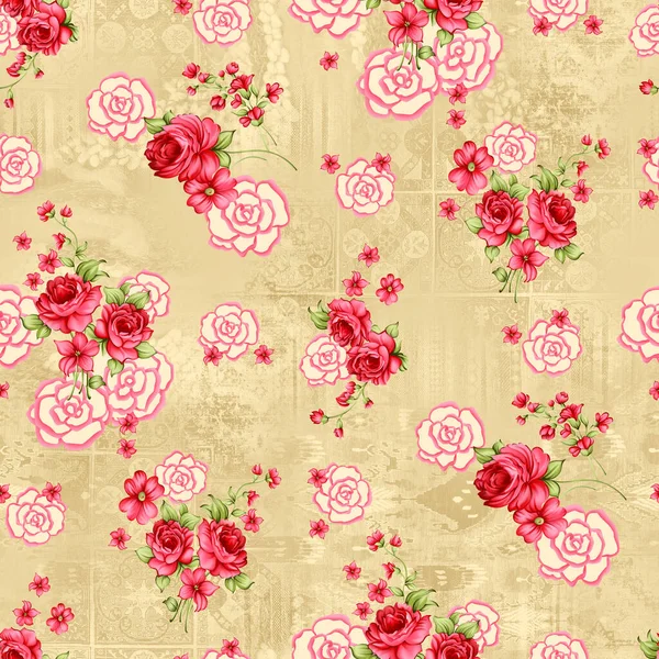 Seamless Cut Watercolor Flower Cream Background Seamless Pattern Background Texture — Stock Photo, Image