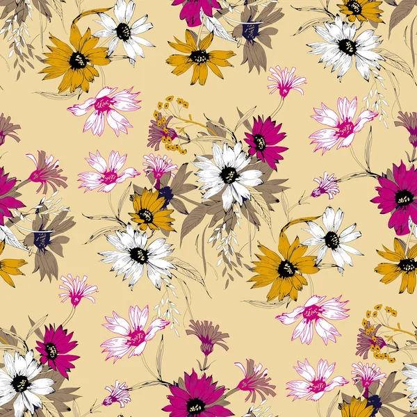 Seamless Cut Vintage Flower Cream Background Seamless Pattern Background Texture — Stock Photo, Image