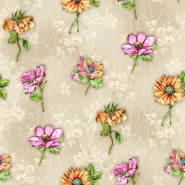 Seamless Cute Small Watercolor Flower Cream Background Seamless Pattern Background — стоковое фото