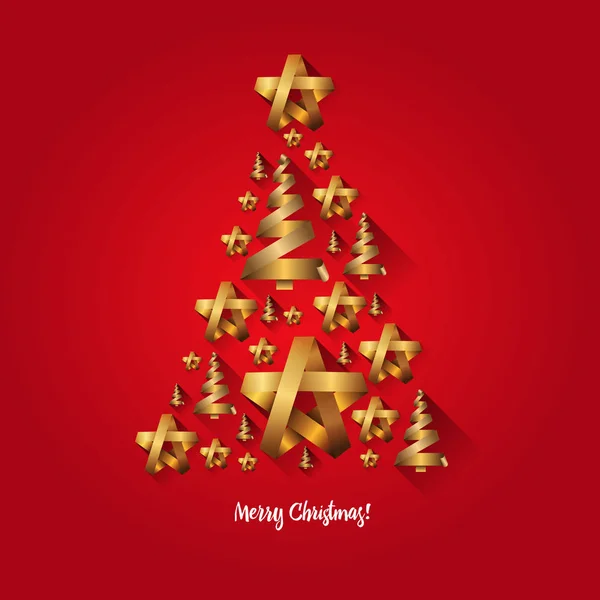 Elégant Fond Noël Avec Des Étoiles Des Arbres Dorés Illustration — Image vectorielle
