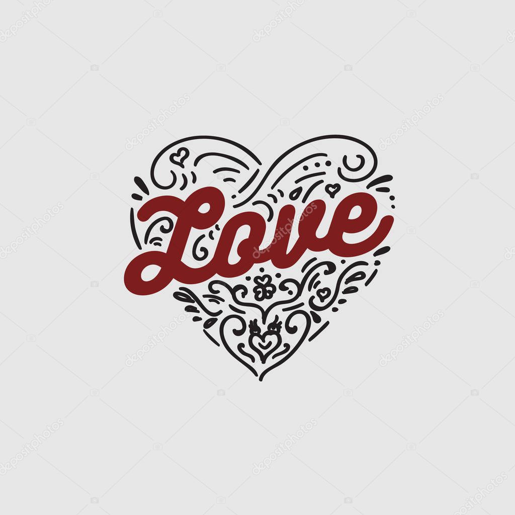 Happy Valentine's day vector card. Romantic quote for design greeting cards, tattoo, holiday invitations.