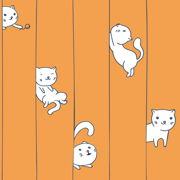 Patrón Sin Costura Lindo Diseño Gato Dibujos Animados Cerca Pared — Vector de stock