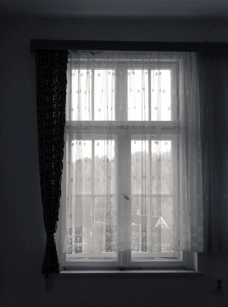 Old window with curtain — Stock Photo, Image