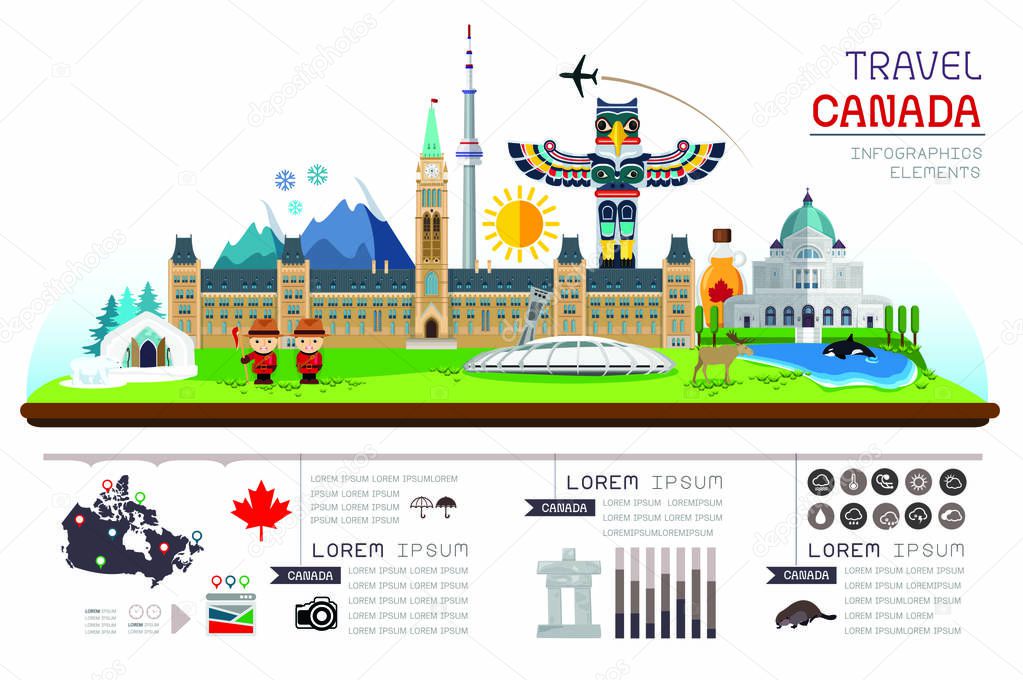 Info garphic travel and landmarks Canada. Template design. Vector illustration