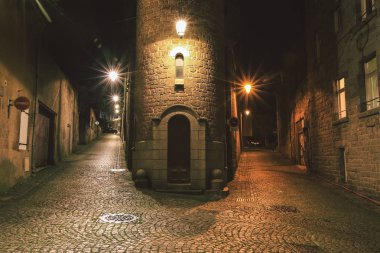 Night street scene in Saint Malo, Brittany, France clipart
