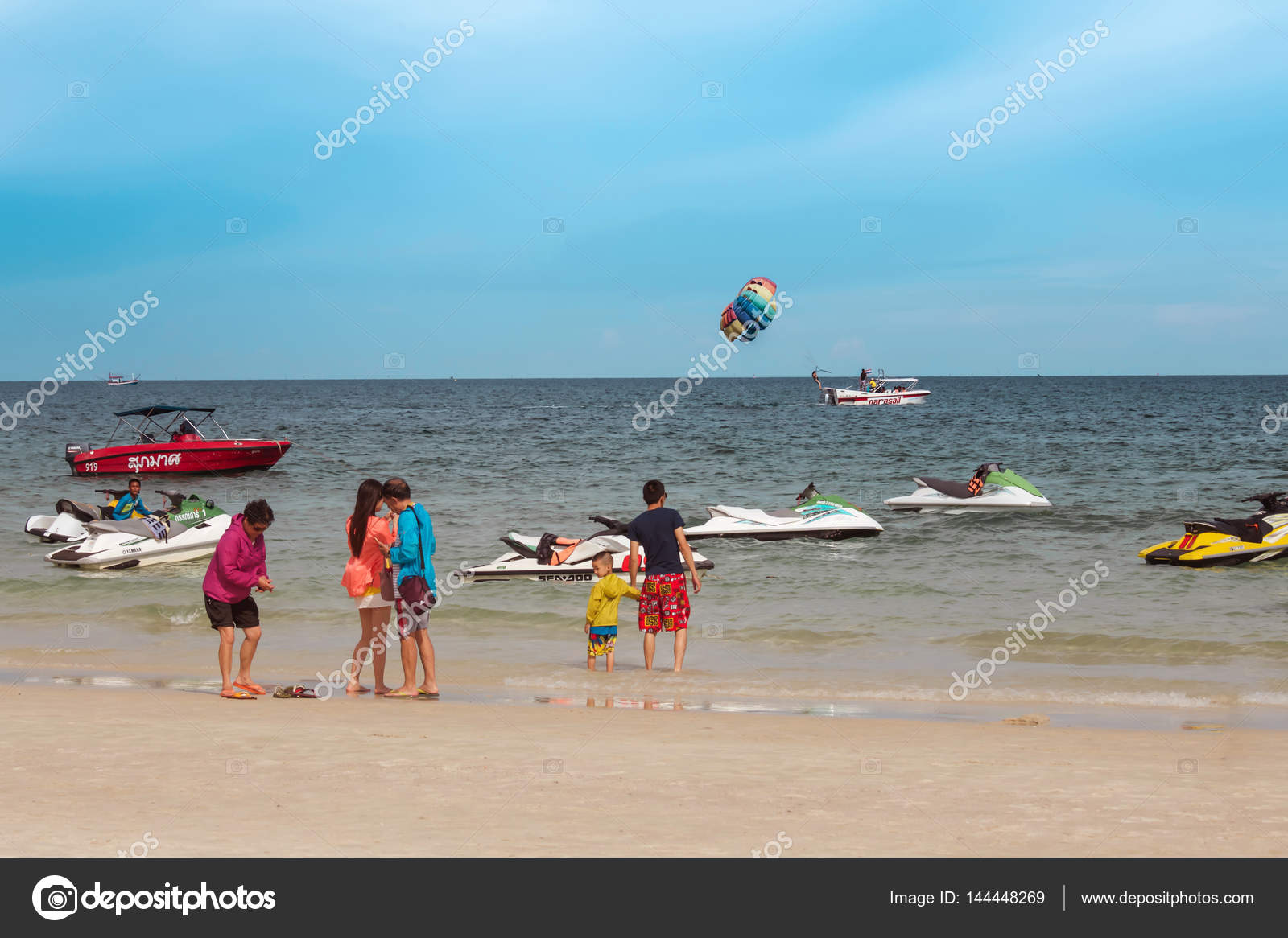 Tourists Enjoy Activities On The Beach At Hua Hin Thailand