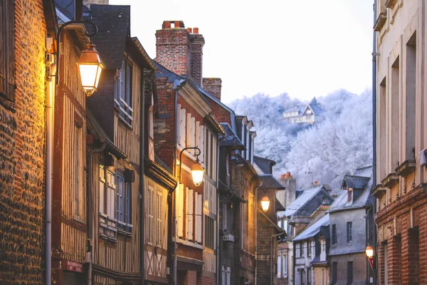 Zbliżenie Domów Centrum Starego Miasta Honfleur Normandia Francja — Zdjęcie stockowe