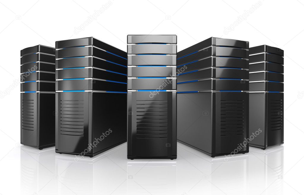 3D illustration of network workstation servers.