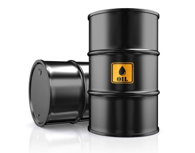 Beyaz arka plan üzerinde siyah Metal petrol varil 3D çizimi.
