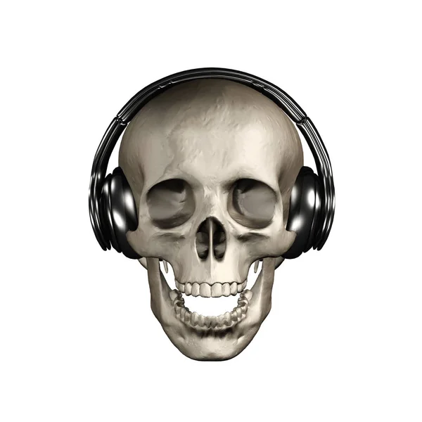 Ilustração 3D crânio abstrato com fone de ouvido . — Fotografia de Stock