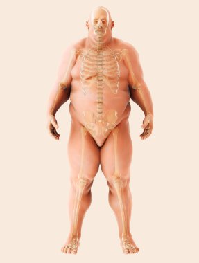 3D çizim erkek şişman ayakta, Sağlık Tıp kavramı.