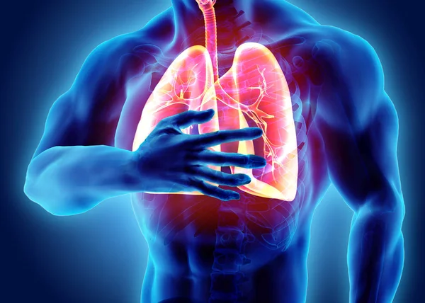 Ilustração 3d de pulmões e peito doloroso, cuidados médicos . — Fotografia de Stock