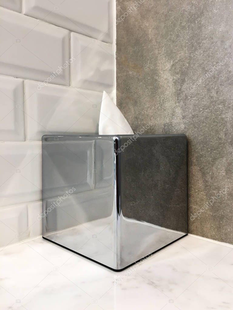 A symmetrically placed aluminum tissue paper box
