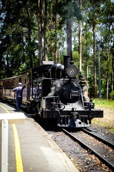 Een Front View Van Traditionele Klassieke Stoomlocomotief Trein Melbourne Australië — Stockfoto