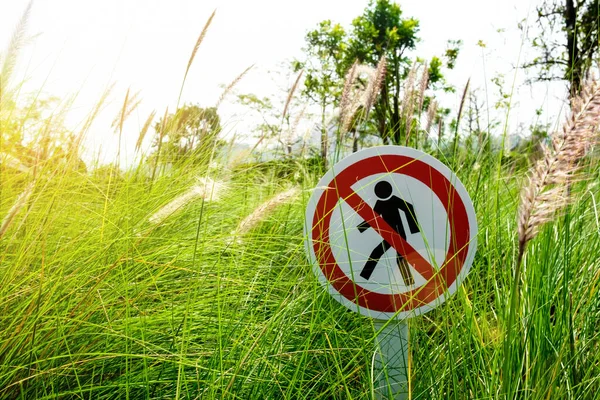 Tresspassing Crossing Enter Sign Standing Alone Front Beautiful Greenery Garden — Stock Photo, Image