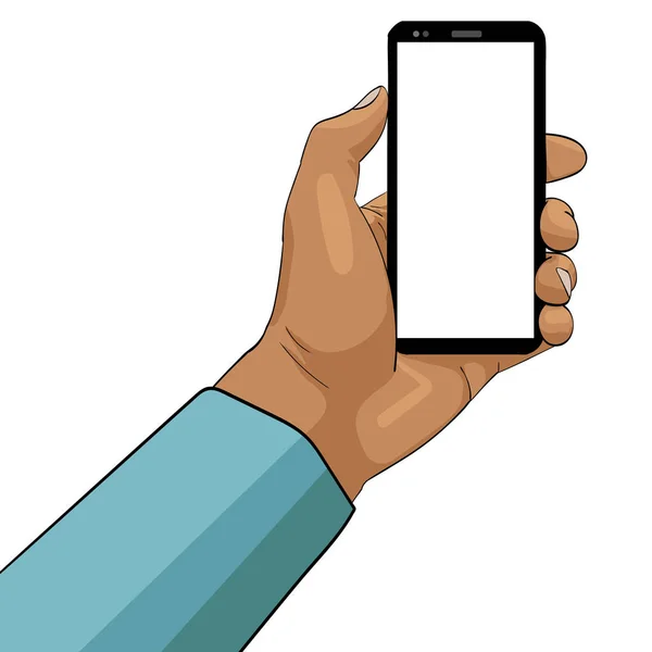 图上是一只手拿着手机的手 你可以在手机屏幕上插入你自己的图像 — 图库照片