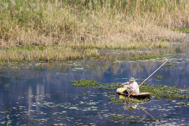 Vanlong Doğal Rezerv, Ninh Binh, Vietnam - Mar. 1, 2016: Van Long Doğal Rezerv içindeki manzara. Burası Vietnam 'da meşhur bir manzaradır..