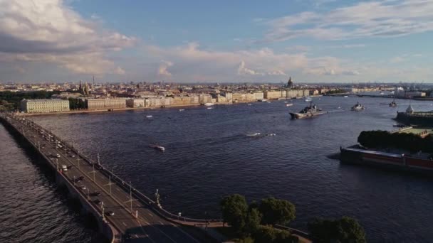 Воздушный полет над красивым Санкт-Петербургом Россия 62 — стоковое видео