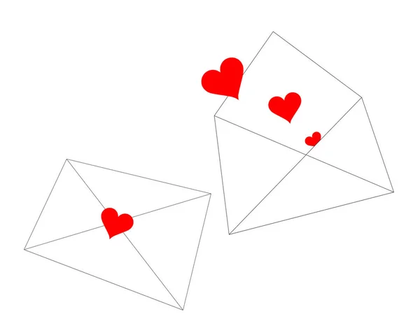 Dois Envelopes Com Corações Vermelhos Como Mensagem — Fotografia de Stock