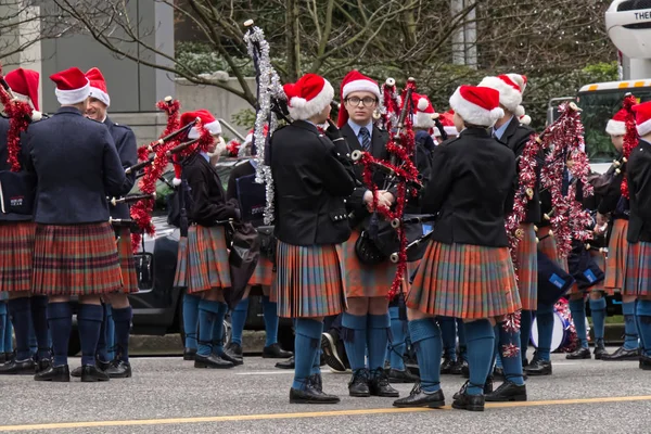 Vancouver Canada December 2019 Performers Wearing Irish Kilts Preparing Santa — Stock Photo, Image