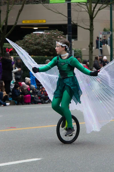 Vancouver Canada December 2019 Girl Riding Monocycle Annual Santa Claus — Stock Photo, Image