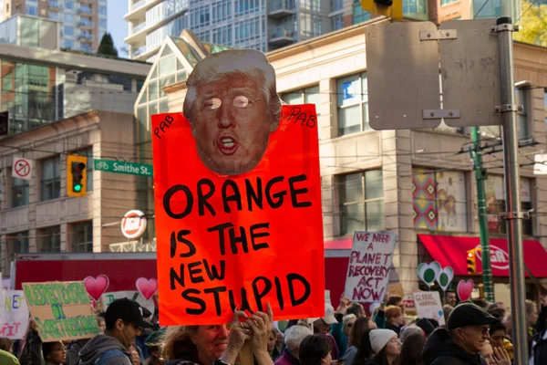 Vancouver Canada October 2019 View Sign Orange New Stupid Climate — Stock Photo, Image