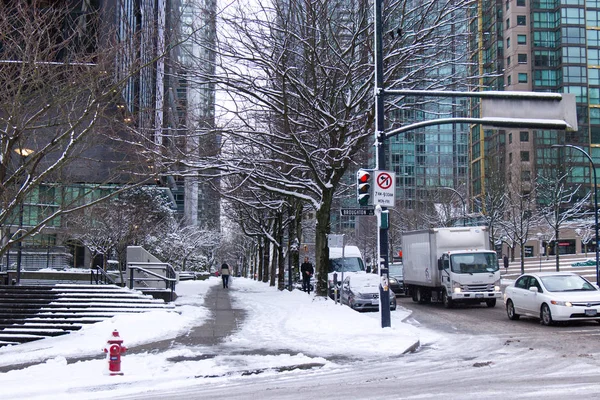 Vancouver Canada January 2020 View West Georgia Street Covered Snow — Stock Photo, Image