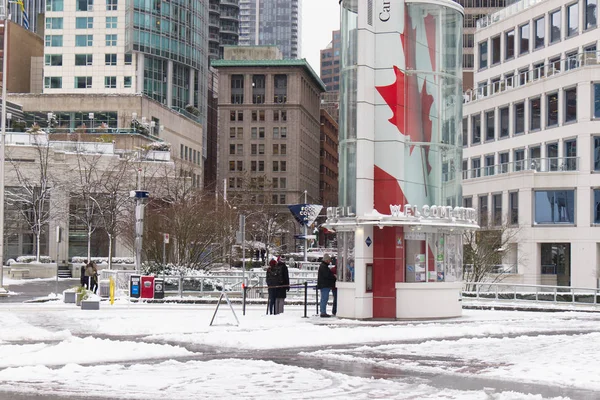 Vancouver Kanada Ledna 2020 Pohled Náměstí Canada Place Pokryté Sněhem — Stock fotografie