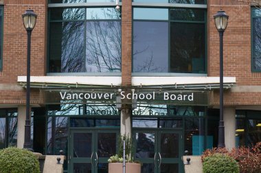 Vancouver, Canada - January 21, 2020: View of Vancouver School Board building on West Broadway Street