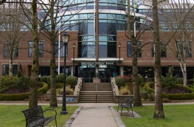Vancouver, Canada - January 21, 2020: View of Vancouver School Board building on West Broadway Street
