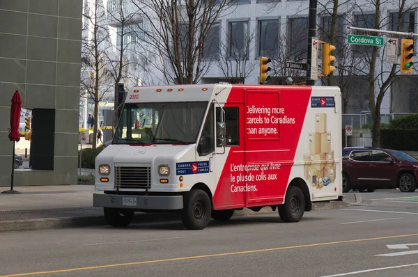 Vancouver Canadá Fevereiro 2020 Caminhão Dos Correios Canadá Cordova Street — Fotografia de Stock