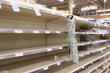 Vancouver, Canada - March 15,2020: Empty Safeway store shelves show shortage of food as Coronavirus (COVID-19) fears people to buy more supplies