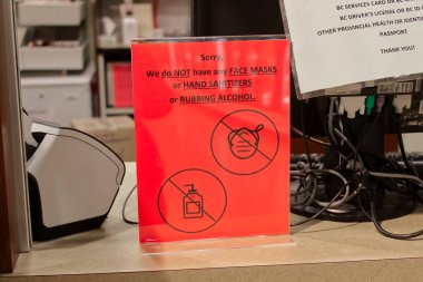 Vancouver, Canada - March 15,2020: View of red sign at local pharmacy 