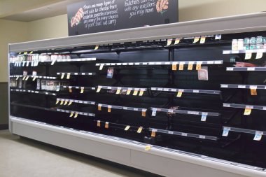 Vancouver, Canada - March 18,2020: Empty Safeway store shelves show shortage of food as Coronavirus (COVID-19) fears people to buy more supplies