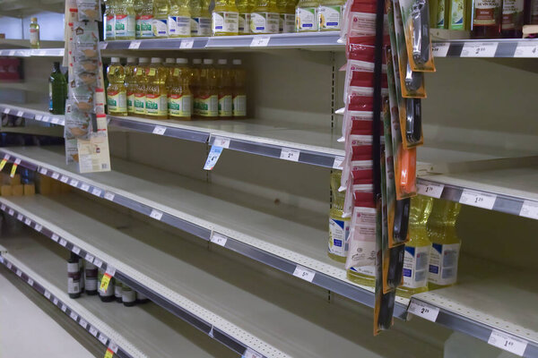 Vancouver, Canada - March 18,2020: Empty Safeway store shelves show shortage of food as Coronavirus (COVID-19) fears people to buy more supplies