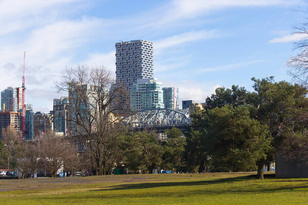 Vancouver, Canada - February 29,2020: View of Vanier Park with Burrard Bridge in the background