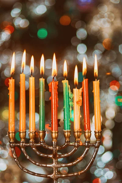 Brillantemente incandescente Hanukkah Minorca soft focus — Foto Stock