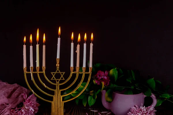 Judisk helgdag hannukah symboler menorah — Stockfoto