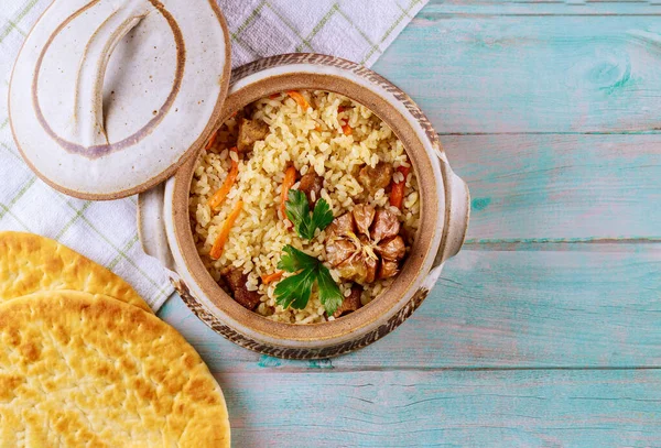 Orez Arab Carne Curry Morcov Pâine Pita — Fotografie, imagine de stoc