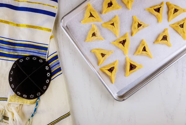 Сире Ювелірне Печиво Підносі Випічки Кіппою Високим Вмістом Purim — стокове фото