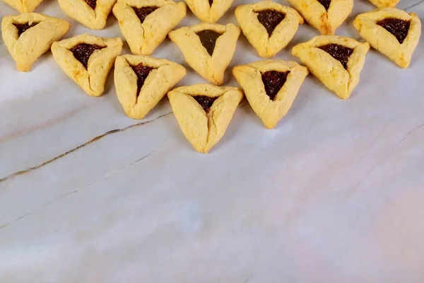 Jüdische Plätzchen Gefüllt Mit Marmelade Zum Purimfest Nahaufnahme — Stockfoto