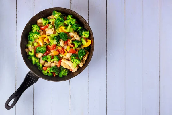 Stir Fry Vegetables Chicken Pan Top View — Stock Photo, Image
