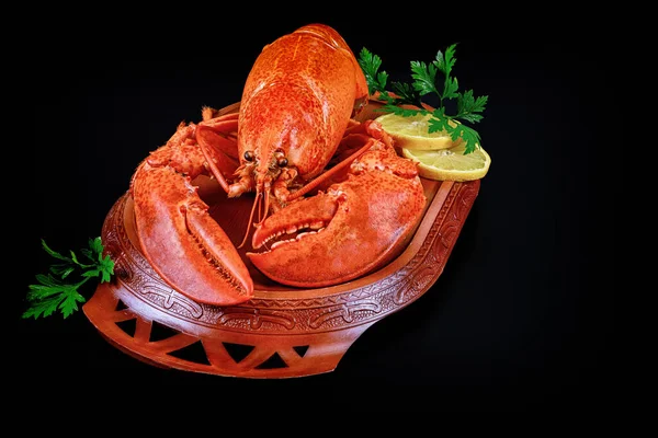 Cooked Sea Wild Caugh Lobster Lemon White Plate — Stock Photo, Image