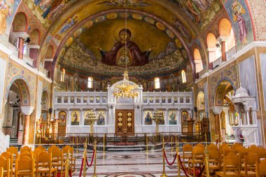 PATRAS, GREECE - FEBRUARY 16, 2016: Interior Saint Andrew basilica clipart