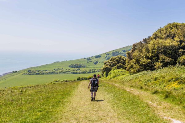 Walking to Beachy head near Eastbourne, Sussex, UK
