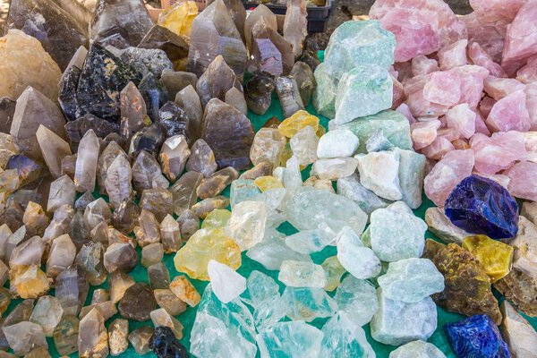Different kinds of colorful gemstones