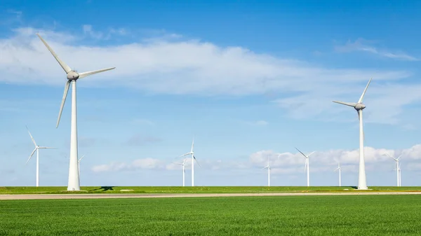 Parque holandés de aerogeneradores a lo largo de los diques —  Fotos de Stock