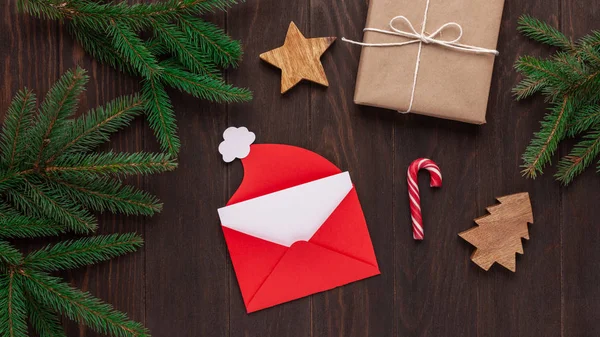 Kerstcompositie Kerstdecor Een Brief Aan Kerstman — Stockfoto